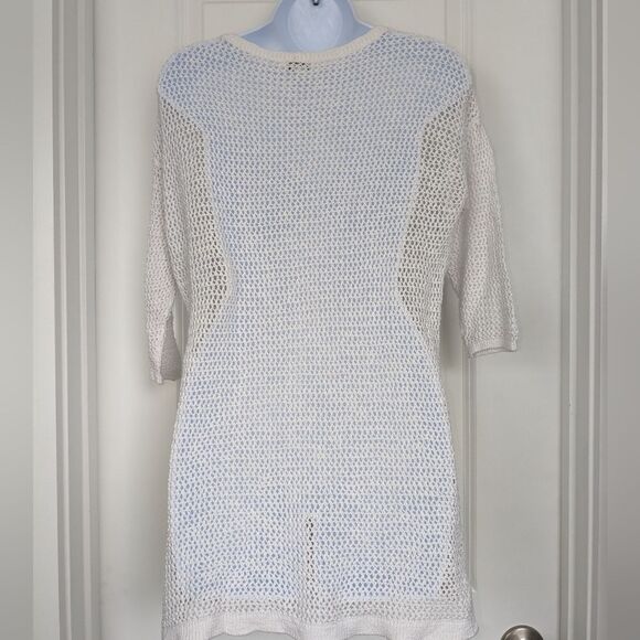 J Jill White Mesh Crochet Sweater Top Cotton Blend Pullover Cover Up Size XS - Picture 2 of 3